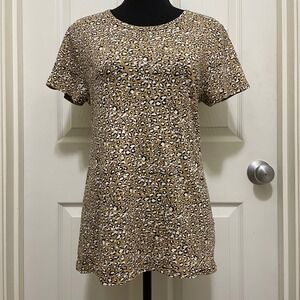 J.Crew Studio Tee Casual Crew Neck Top Cotton Leopard Print Shirt Short Sleeve M